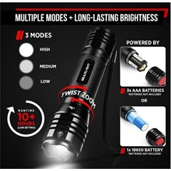 Flashlight, LED Tactical, 3 Modes, 2PK Flashlight, LED Tactical, 3 Modes, 2PK